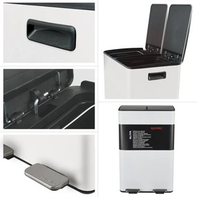 Matt fehér acél szelektív pedálos szemetes 2x30 l Aliya – Spirella