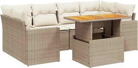 vidaXL 7 részes bézs polyrattan kerti ülőgarnitúra párnákkal