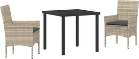 vidaXL Kert étkező szett párnával 3 pcs Világosszürke polirattan