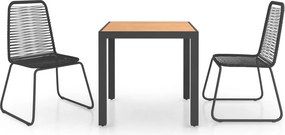 vidaXL 3 részes fekete-barna PVC rattan kerti étkezőgarnitúra