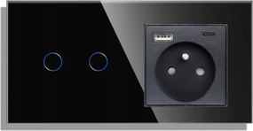 Érintőkapcsoló Lépcső Dupla 2K Usb-c Aljzattal Üveg Qc 20W