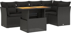 vidaXL 5 részes fekete polyrattan kerti kanapészett párnákkal