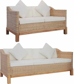 vidaXL 2 részes természetes rattan kanapészett párnákkal
