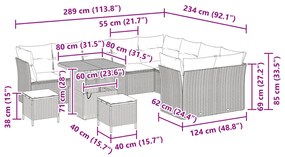 12 részes kerti kanapé szett párnákkal fekete poli rattán akáccal, 3 részes kerti étkező szett párnákkal fekete poli rattán akáccal
