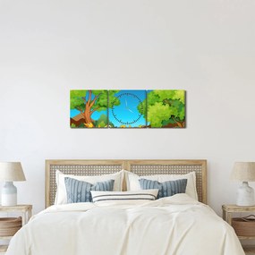 Kép - boldog, kiskacsák (órával) (90x30 cm)