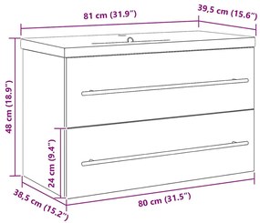 Mosdókagylós szekrény fiókkal 2 pcs Régi fa 80 x 38.5 x 48 cm