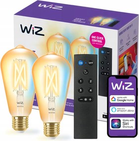 2x Led izzó E27 ST64 7W 50W Filament Borostyán Smart WiFi WiZ Távirányító