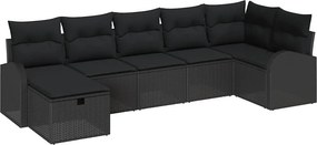 vidaXL Kerti Kanapé Szett párnával tárolóval 7 pcs Fekete polirattan