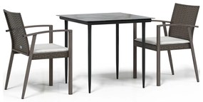 vidaXL 3 részes polyrattan és acél kerti étkezőgarnitúra párnával