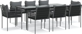 vidaXL 9 részes polyrattan és acél kerti étkezőgarnitúra párnával