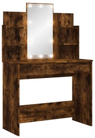 füstös tölgy színű fésülködőasztal LED-lámpákkal 96x40x142 cm