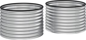 Outsunny 2 darabos Magasított Virágtartó Szett Emelt Kerek Virágcserép Nyitott Alappal Gumibetétek Galvanizált Acél Ezüst | Aosom