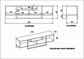 Asal TV-állvány, tölgy-fehér, 149,4 cm