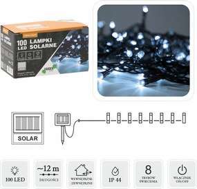 Kültéri Napelemes Karácsonyfa Lámpa Hideg Fehér Kertbe 100LED 9911 IP44