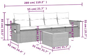 5 részes fekete polyrattan kerti kanapészett párnákkal