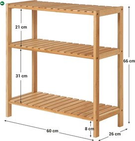 Bambusz polc fürdőszobába, konyhába, 3 szintes 59x26x66cm