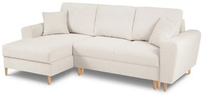 Bézs buklé kinyitható tárolóhelyes sarokkanapé (bal oldali-heverő résszel) Kyoto – Cosmopolitan Design