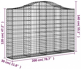 7 db íves horganyzott vas gabion kosár 200x30x120/140 cm