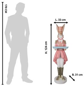 Kerámia vintage Nyúl Hölgy rózsaszín ruhában húsvéti nagyméretű dekoráció figura