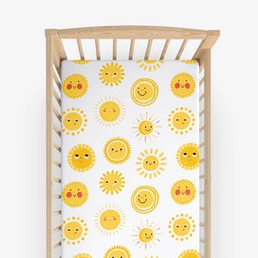 Goldea gyermek körgumis pamut lepedő kiságyba - mosolygós napocskák 60 x 120 cm