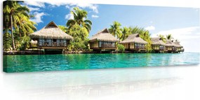 Vászonkép 145x45 Szalmatető Trópusi menedék Paradicsom tengerpart Zöld oázis