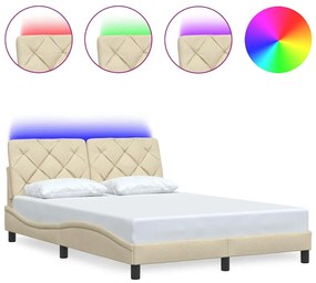krémszínű szövet ágykeret LED-es matrac nélkül 140 x 200 cm