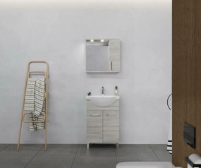 Rubino 55cm-es két ajtós fürdőszobaszekrény polccal szürke tölgy + mosdó