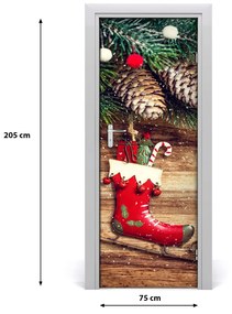 Poszter tapéta ajtóra karácsonyi díszek 75x205 cm
