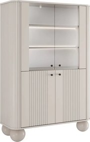Vesper négyajtós vitrin 103 cm - kasmír / fekete fogantyúk / gömb alakú lábak
