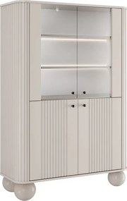 Vesper négyajtós vitrines szekrény 103 cm - kasmír / fekete fogantyúk / gömb lábak