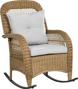 Outsunny Rattan Pihenőszék, Hintázó Karosszék Párnákkal, Kerti Szék Mosásra Mosható Párna Huzatokkal, Pihenőbútor Teraszra, Kertbe, Udvarra, Sárga, 69
