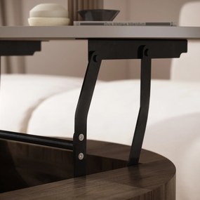 Mazzoni FRIDA Bézs Taupe / Elegáns Diófa – MODERN DOHÁNYZÓASZTAL FELHAJTHATÓ LAPPAL ÉS TÁROLÓVAL