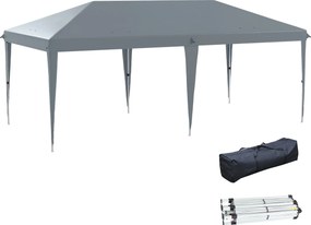 Outsunny Összecsukható Pavilon 6x3 m 3-Szint Magasságállítással UV-álló Napernyővel és Szállítótáskával Kerti Partikhoz Világosszürke | Aosom