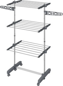 HOMCOM Ruhaszárító Torony 3 Szinten, Összecsukható Szárnyakkal, Kerekekkel, Belső és Külső Használatra, 142 x 55 x 152 cm, Szürke | Aosom