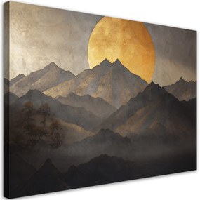 Gario Vászonkép Japán arany nap és hegyek Méret: 60 x 40 cm