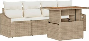 vidaXL Kerti Kanapé Szett párnával 5 pcs Bézs Poli rattan