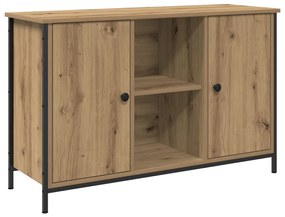 TV Szekrény Fekete Tölgy 101x35x65 cm Műanyag Fa és Acél