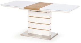 Asztal Houston 352Arany tölgy, Fehér, 76x80x140cm, Hosszabbíthatóság, Edzett üveg, Közepes sűrűségű farostlemez, Természetes fa furnér, Közepes sűrűségű farostlemez