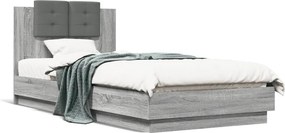 vidaXL szürke sonoma színű szerelt fa ágykeret fejtámlával 100x200 cm