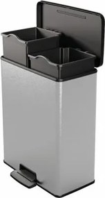 Pedálos szemetes, kivehető vödörrel, műanyag, 2x26 l, CURVER Deco bin duo, fekete/ezüst (KHMU245)
