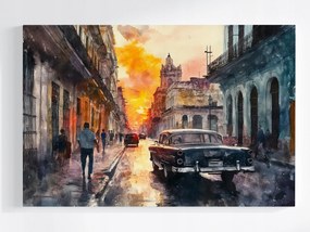 Poszter Havanna Kuba Naplemente AutĂł Akvarell 60x40
