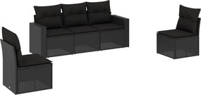 vidaXL 5 részes fekete polyrattan kerti kanapészett párnákkal