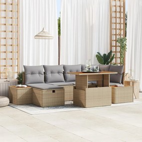 7 darabos kerti kanapé szett párnákkal Bézs Poly Rattan Akácia