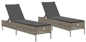 2 db világosszürke polyrattan napozóágy párnával