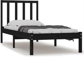 vidaXL Small Single fekete tömör fenyőfa ágykeret 75 x 190 cm
