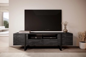 Verica 200 cm-es TV-szekrény nyitott polccal - szénfekete / fekete lábak