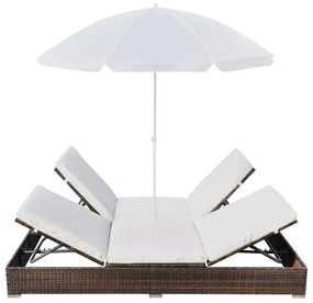 Barna polyrattan napozóágy napernyővel