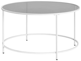 Kerek dohányzóasztal 84 x 45,5 cm (átmérő x magasság), üvegasztal acél vázzal, fehér és szürke üveg