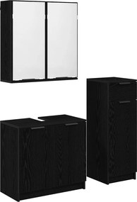 vidaXL Fürdőszoba bútor szett fiókkal 3 pcs Fekete tölgy Faanyag