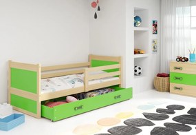 RICO P1 COLOR gyerek ágy, 80x190 cm, tárhely, borovifenyő/zöld